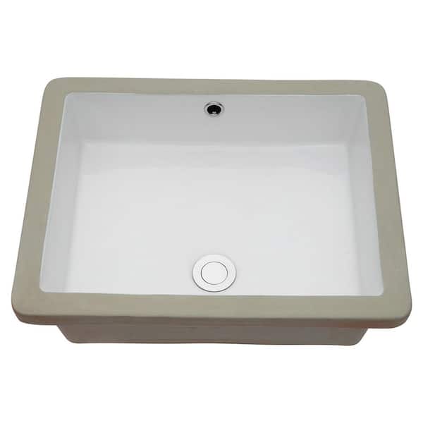 20"x15. 5" White Ceramic Rectangular Undermount Bathroom Sink with Overflow