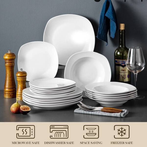 MALACASA Elisa 18-Piece White Porcelain Dinnerware Set (Service for 6)  ELISA-18 - The Home Depot