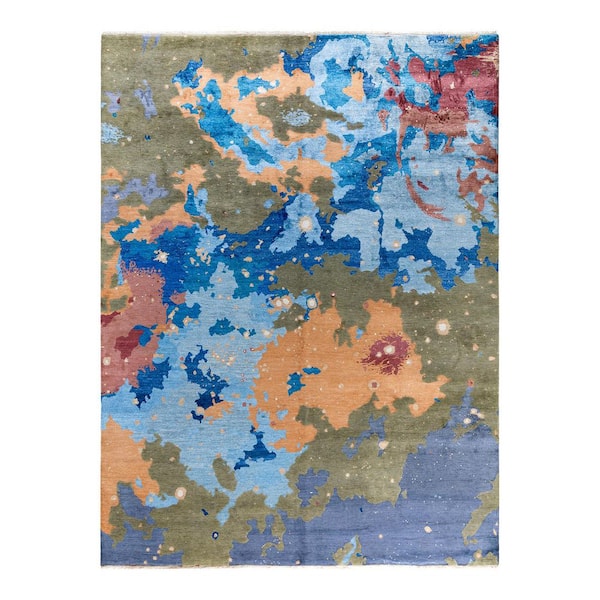 Ikat Green 9 ft. x 12 ft. Abstract Wool Indoor Area Rug