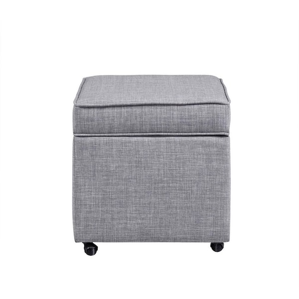 Inspired Home Laurie Light Grey Linen Upholstered Rolling Cube