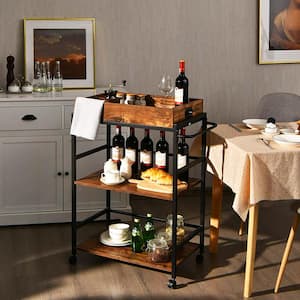 Brown Wood Kitchen Cart with Rack