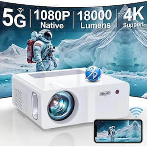 1920 x 1080 Full HD LED Projector with 18000 Lumens for Theater Video Projector Compatible with iOS/Android/PS5 in White