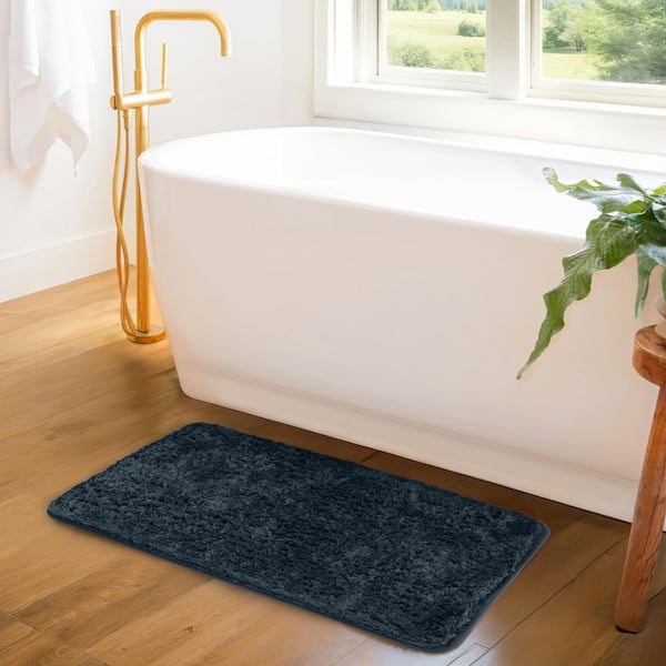 Ultra Soft 34 in. x 21 in. Navy Plush Bath Mat