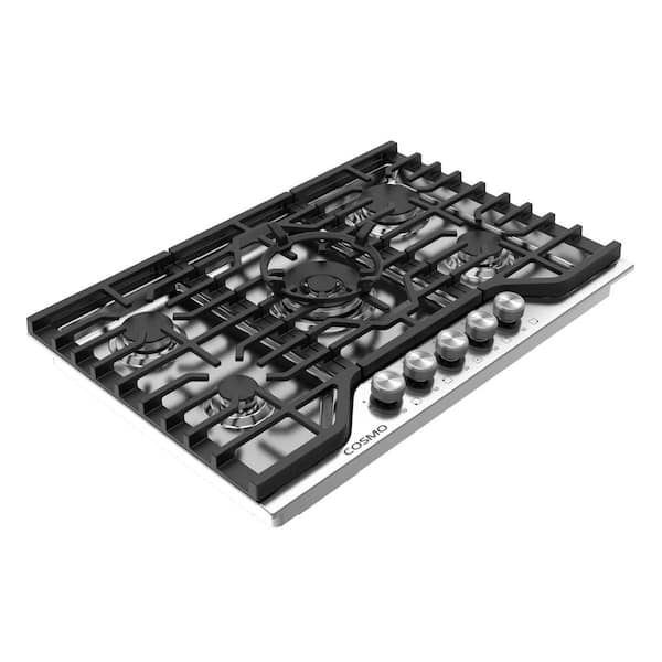 30 in. Vista Collection Drop-in Gas Cooktop with 5 Burners, Metal Knobs, Cast Iron Grates in Stainless Steel
