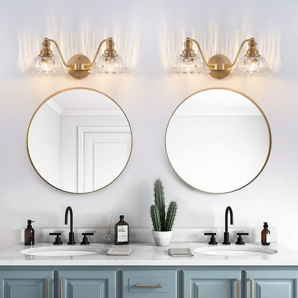 20 in. 2-Light Gold Classic Traditional Bathroom Vanity Light Fixture with Clear Glass Shades