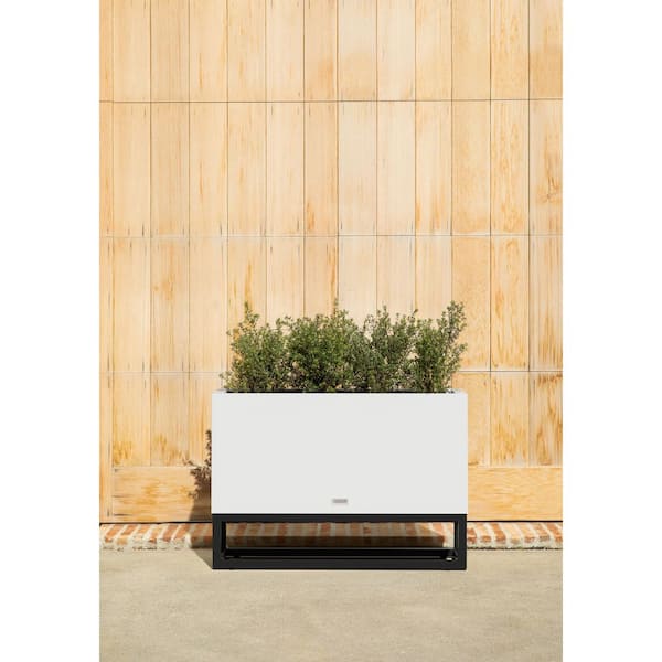 Long Box 32 in. Raised with Stand Rectangular White Plastic Planter with Black Stand