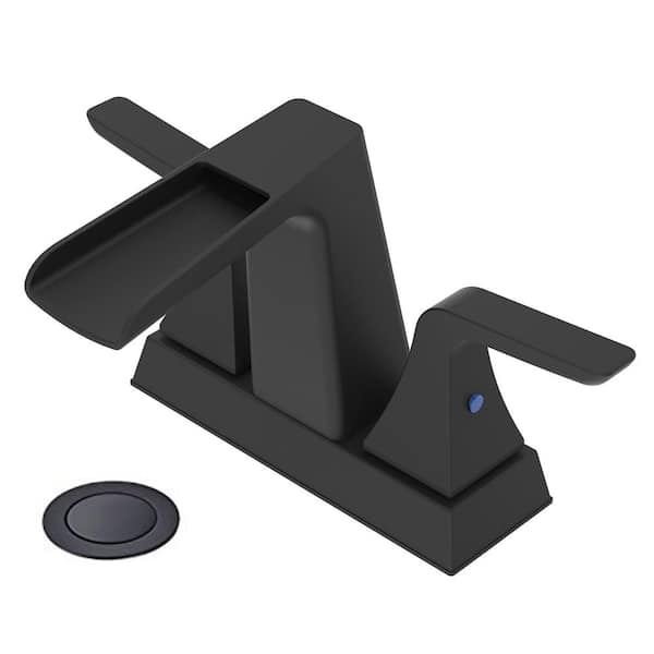 Tahanbath 4 in. Centerset 2-Handle Mid Arc Bathroom Faucet with Pup-up Drain in Matte Black