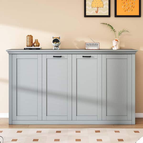 Gray Wood Frame Twin Size Murphy Bed with can be Folded into a Cabinet Designed