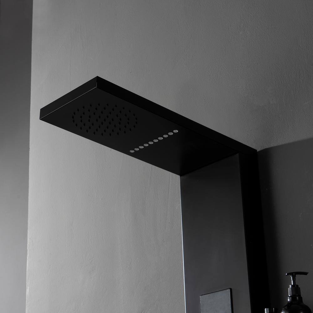 Matte Black Thermostatic Shower Panel System with LED Light