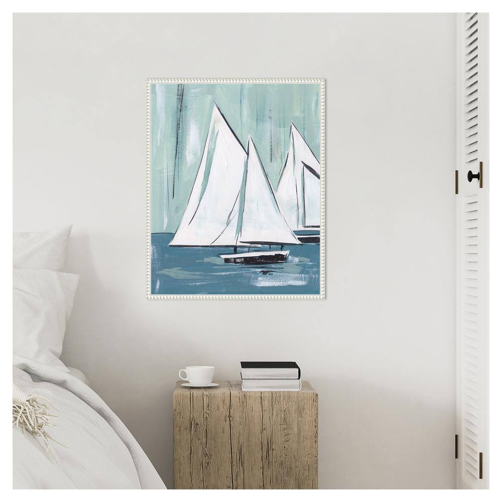 Sailing Winds I Abstract Blue and White Canvas Print with Floater Frame