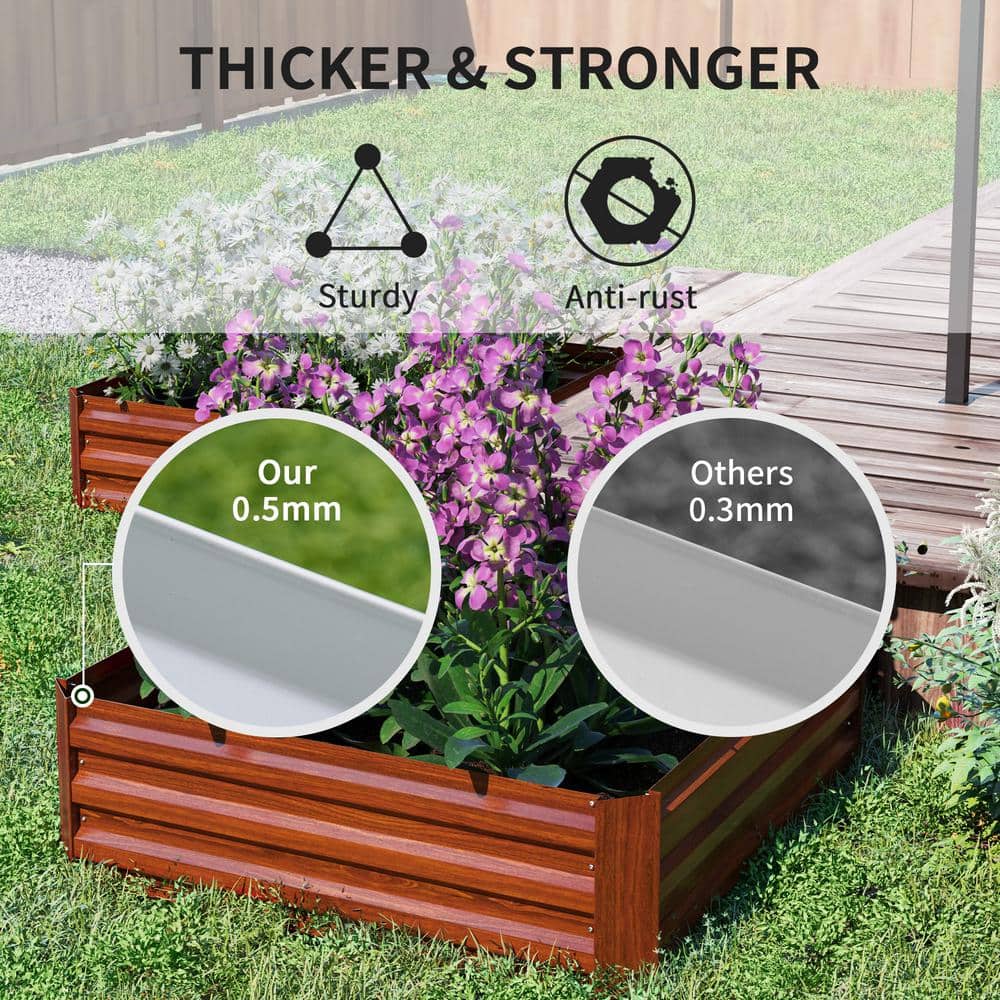 Dark Brown Galvanized Steel Raised Garden Bed Set for Outdoor Porch