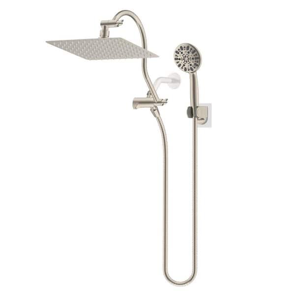 Hibbent High Pressure 7-Spray 10 in. Dual Wall Mount Fixed and Handheld Shower Head 1.8 GPM in Brushed Nickel Finish