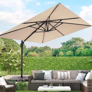 Aluminum Pole Cantilever Patio Umbrella 10 ft. Square Solution-Dyed Fabric and Innovative 360° Rotation System in Sand