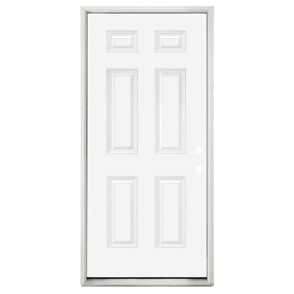 Builders Choice 32 in. x 80 in. 6 Panel LeftHand/Inswing White Primed
