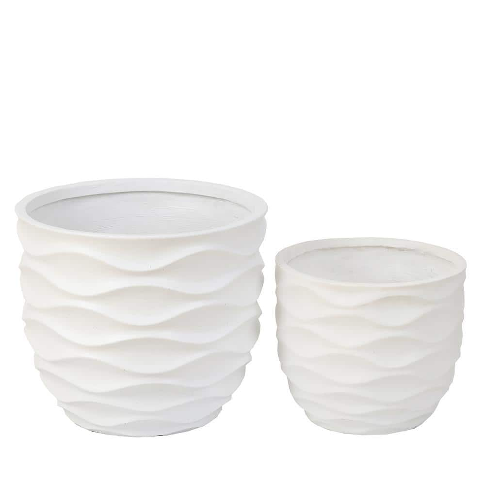 LuxenHome Waves Design MgO White Composite Decorative Pots