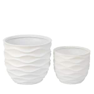 Waves Design MgO White Composite Decorative Pots (2-Pack)