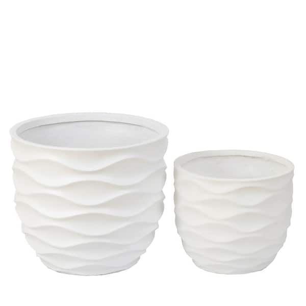 LuxenHome Waves Design MgO White Composite Decorative Pots (2-Pack)