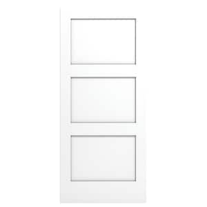 36 in. W x 80 in. H 3 Panel Square Shaker Flat MDF Core Primed White Wood Interior Door Slab