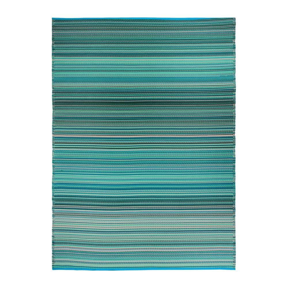 Blue and Green Striped Synthetic Reversible Area Rug 8' x 10'