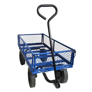 3.5 cu.ft. Blue Metal Folding Garden Cart with Metal Net