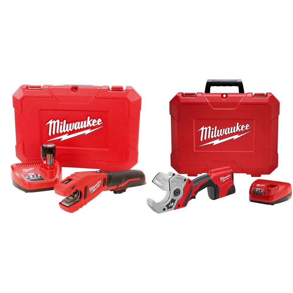 Milwaukee M12 12V Lithium-Ion Cordless Copper Tubing Cutter Kit with M12 PVC Shear Kit -  2471-21-24