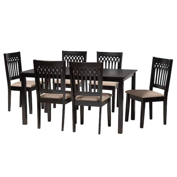 Baxton Studio Genesis 7-Piece Beige And Dark Brown Wood Dining Set ...