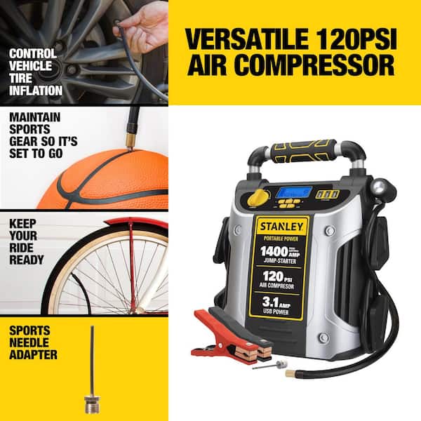Stanley jump starter air compressor tire inflation