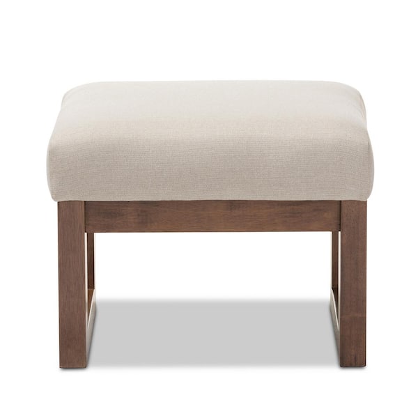 Baxton Studio Yashiya Mid-Century Beige Fabric Upholstered Ottoman