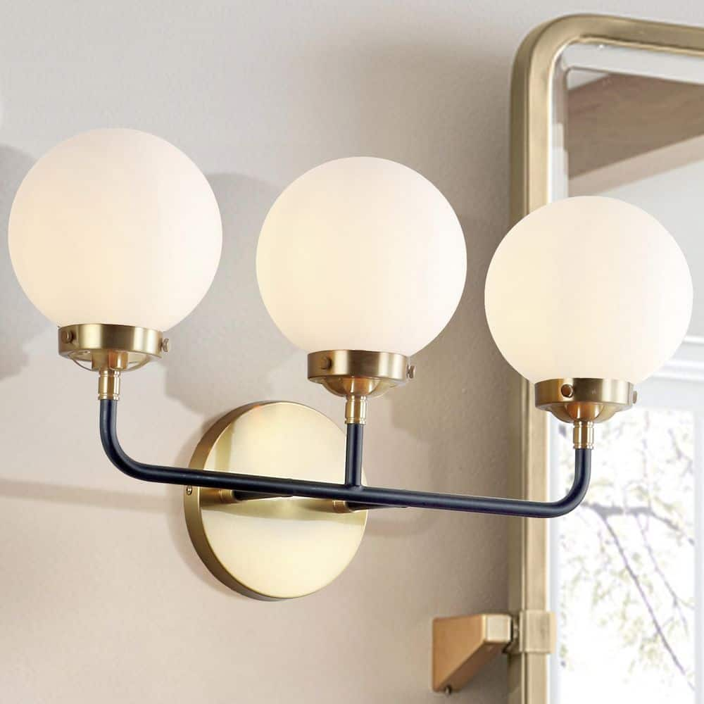 Caleb 3-Light 22  Brass Vanity  Brass Gold/Black