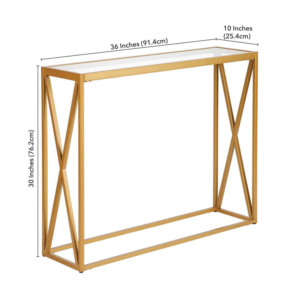 Brass and Glass X-Base Hallway Table with Storage