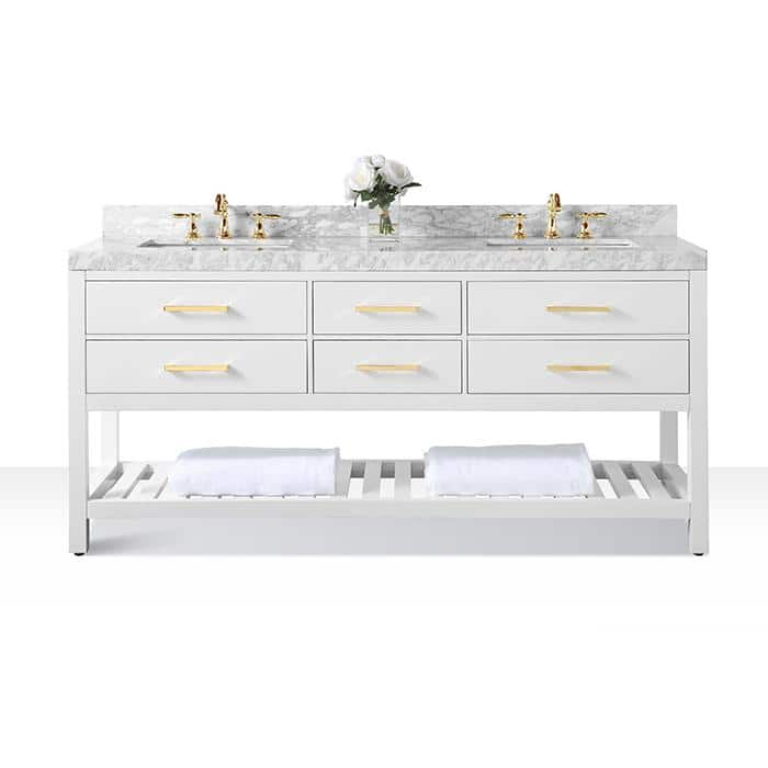 Elizabeth 72" White Double Bathroom Vanity with Gold Hardware