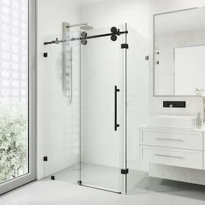 Winslow 34 in. L x 46 in. W x 74 in. H Frameless Sliding Rectangle Shower Enclosure in Matte Black with Clear Glass