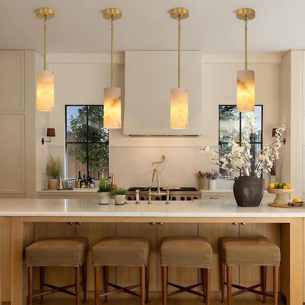 72.8 in. H 1-Light Adjustable Kitchen Island Pendant Light, Brass Alabaster Pendant Light, for Living room, Bedroom