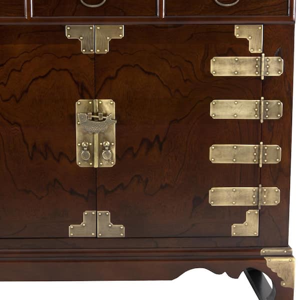 Oriental Furniture Korean Antique Style 8 Drawer Double Cabinet Credenza