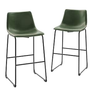 40 in. Green Low Back Metal Frame Bar Stool with Faux Leather Seat (Set of 2)
