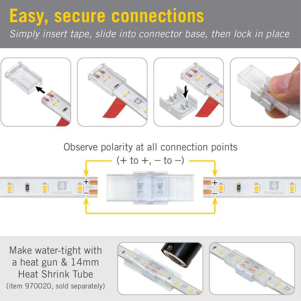 Clear IP67 Outdoor LED Tape Light Connectors, 4 Pack