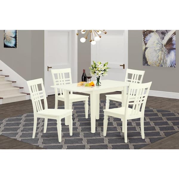 East West Furniture 5-Piece Linen White Finish Solid Wood Top - Dining Room Set - Seats 4