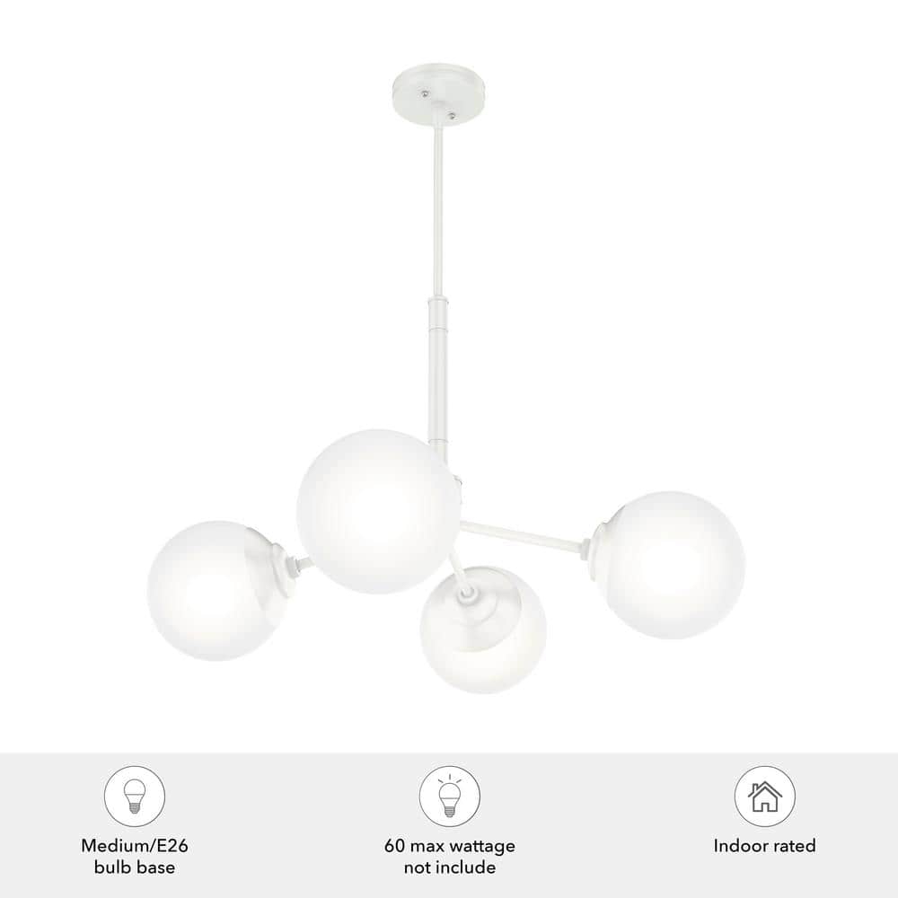 Matte White 4-Light Sputnik Chandelier with Glass Globes