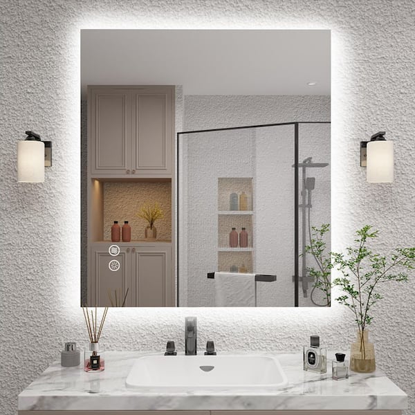 KIOTEE 40 in. W x 36 in. H Rectangular Frameless Super Bright Back Lited LED AntiFog Tempered Glass Wall Bathroom Vanity Mirror