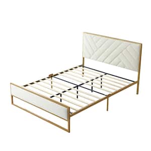 Cream White Frame Full Size Velvet Platform Bed with 10 in. Under Bed Storage Supported by Metal and Wooden Slats