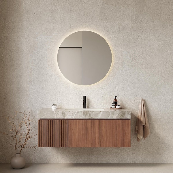 48 in. W x 19 in. D x 18 in. H Wall-Mounted Bath Vanity in Espresso with Light Gray Sintered Stone Top