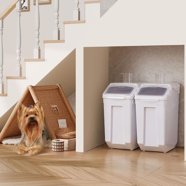 Rice Storage Container, 4.5 Gallon/20 L x 2 Capacity, Dog Food Dispenser, Airtight Lid, 2 Measuring Cups, Pet Food