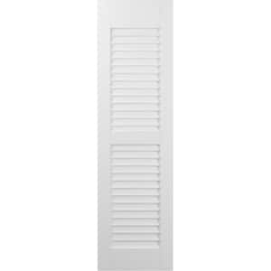 Americraft 18 in. W x 36 in. H 2-Equal Louver Exterior Real Wood Shutters Pair in White