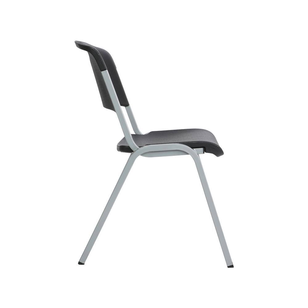 Modern Black and Silver Metal Plastic Utility Chairs, 4 Pack