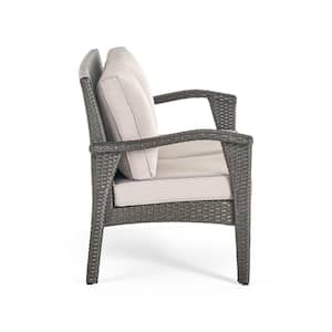 Honolulu Gray Stationary Faux Rattan Outdoor Lounge Chair with Silver Gray Cushion (2-Pack)
