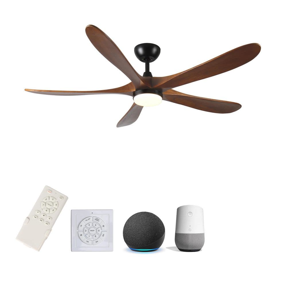 TT 62 in. Indoor Solid Wood Ceiling Fan with Integrated LED Light Kit and R