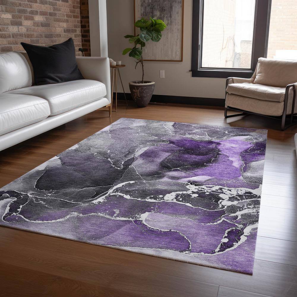 Purple and Gray Abstract Pattern 3' x 5' Washable Area Rug