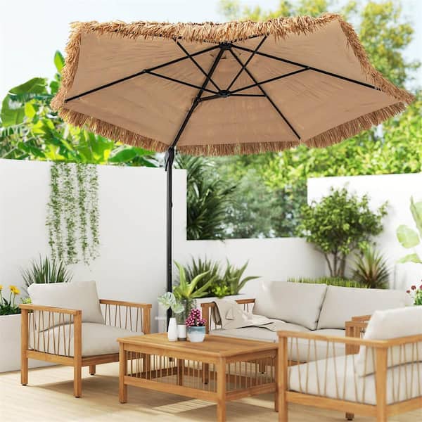 buy thatch patio umbrella 9.5 ft Cantilever Tiki Patio Umbrella Hawaiian Style Offset Hanging Umbrella-Natural丨Costway