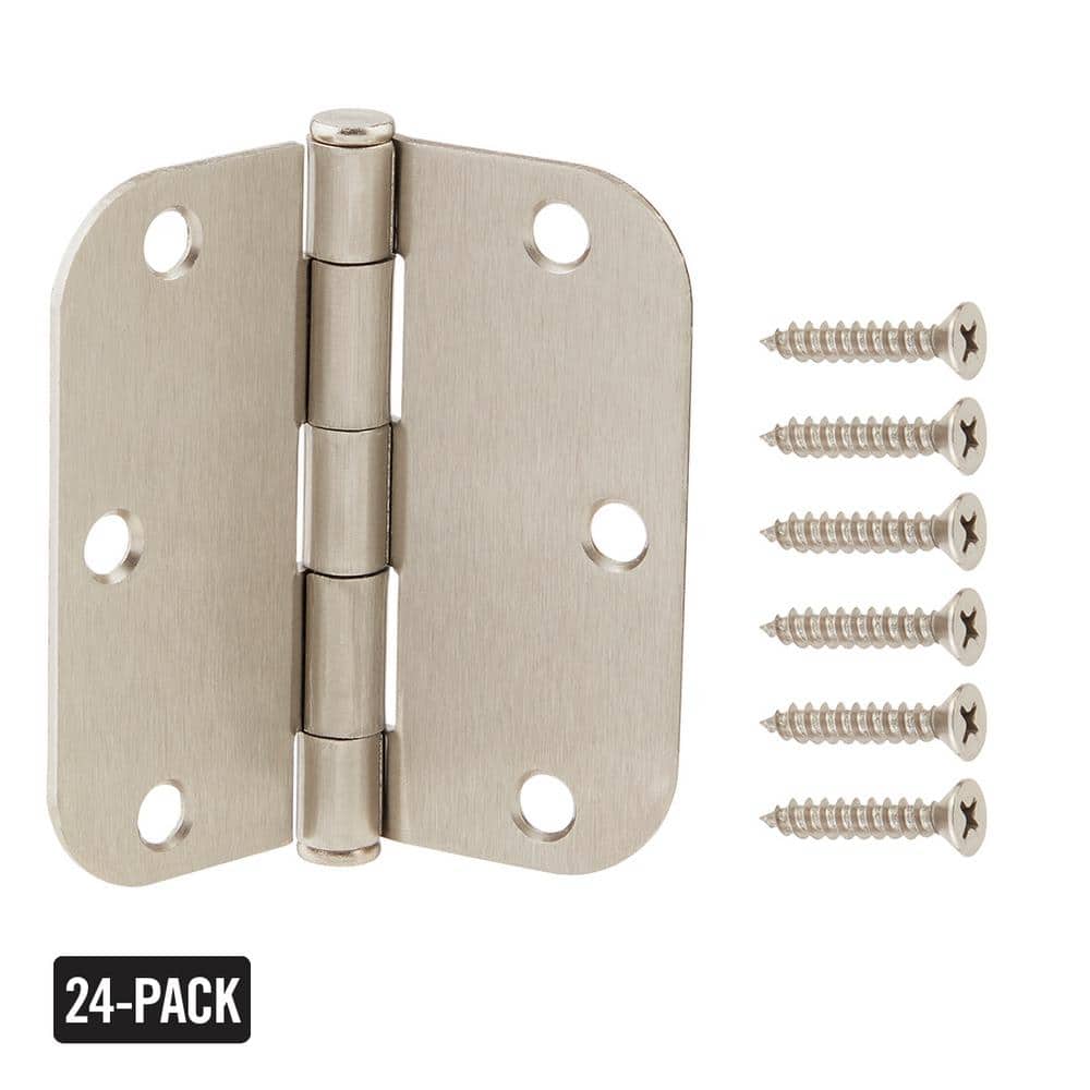 3-1/2 in. x 5/8 in. Radius Satin Nickel Door Hinge Value Pack (24-Pack)