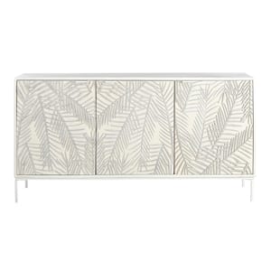 Cloudfield Weathered White Wood Top 57 in. Credenza with 3-Doors Fits TV's up to 50 in.